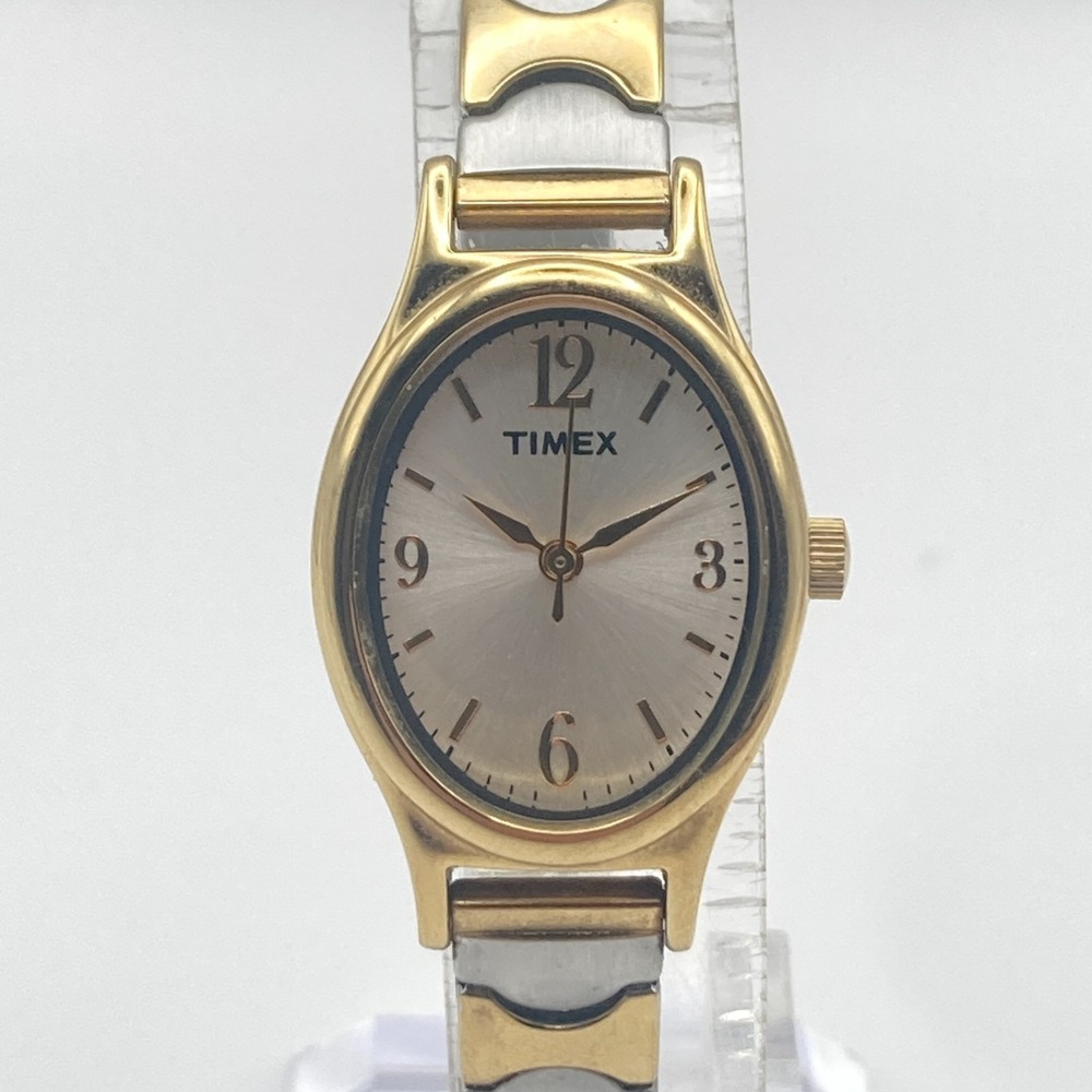 Timex Cavatina Watch Women 21mm Gold Silver Tone Stretch Band New Battery 6.5"